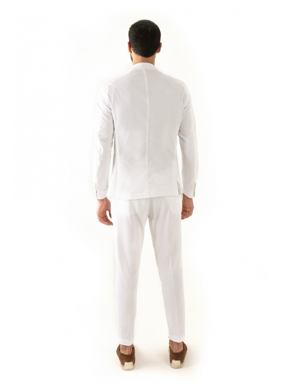 Giacca monopetto bianca VAB mod. "Nisida" in cotone ultra-light indossata retro