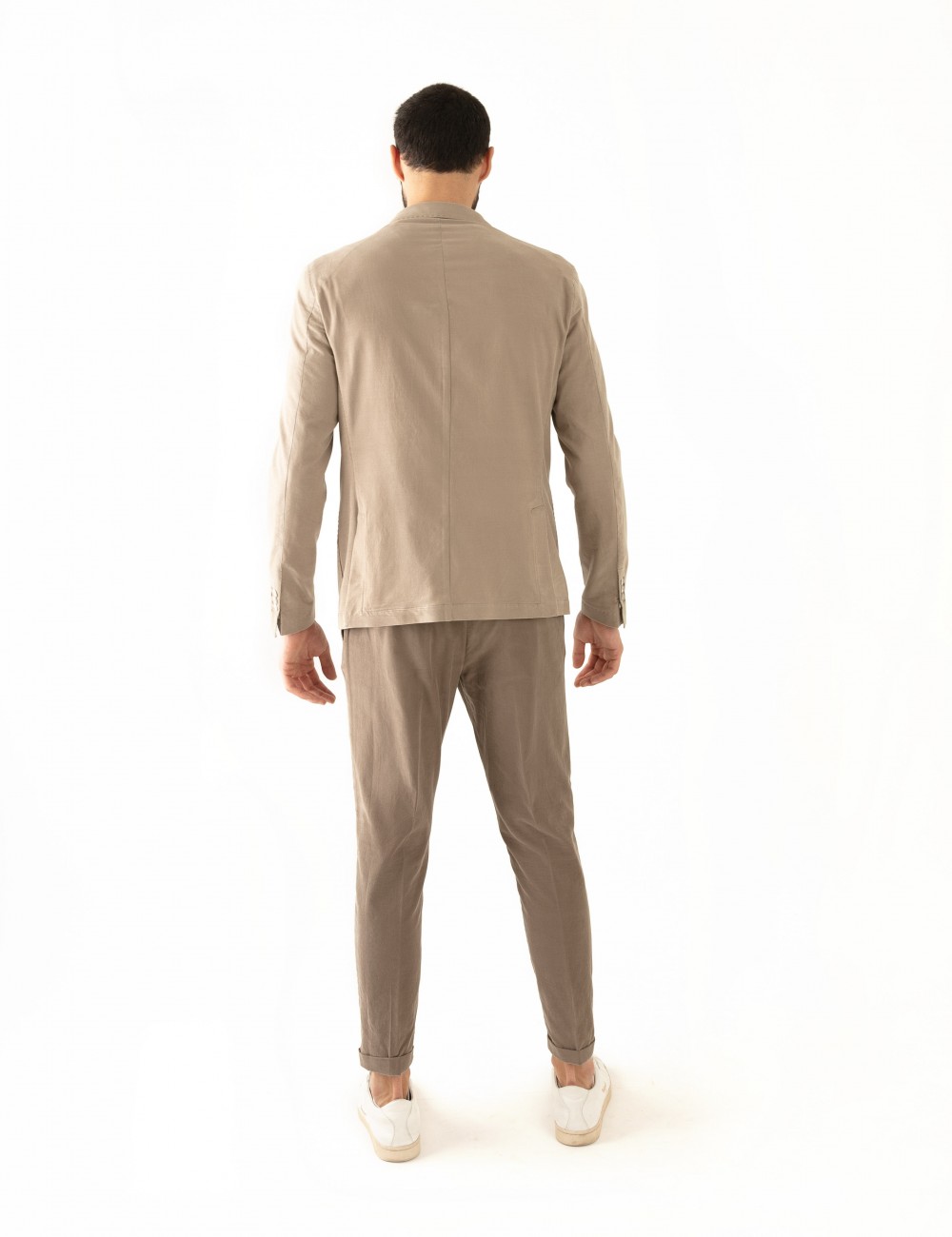 Giacca monopetto beige VAB mod.  "Nisida" in cotone ultra-light indossata retro